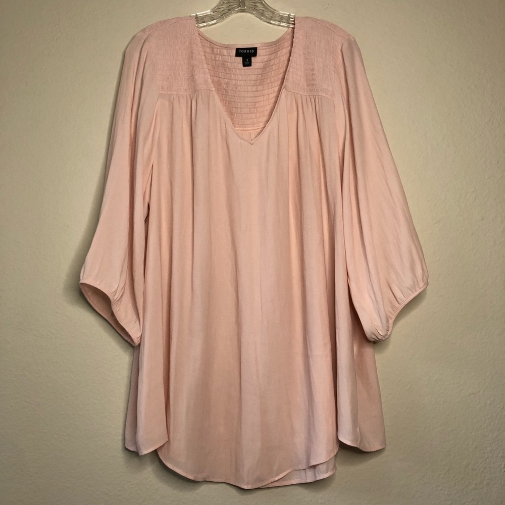 Torrid Light Pink Crepe Smocked Blouse 3